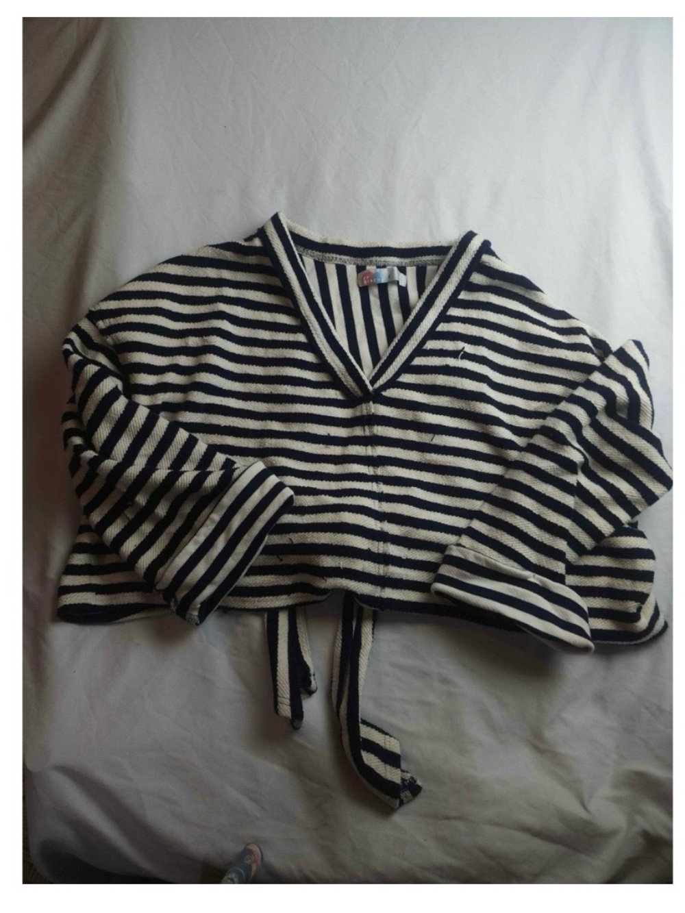 FP Beach Striped V-Neck Tie-Front Top in Navy & Cream